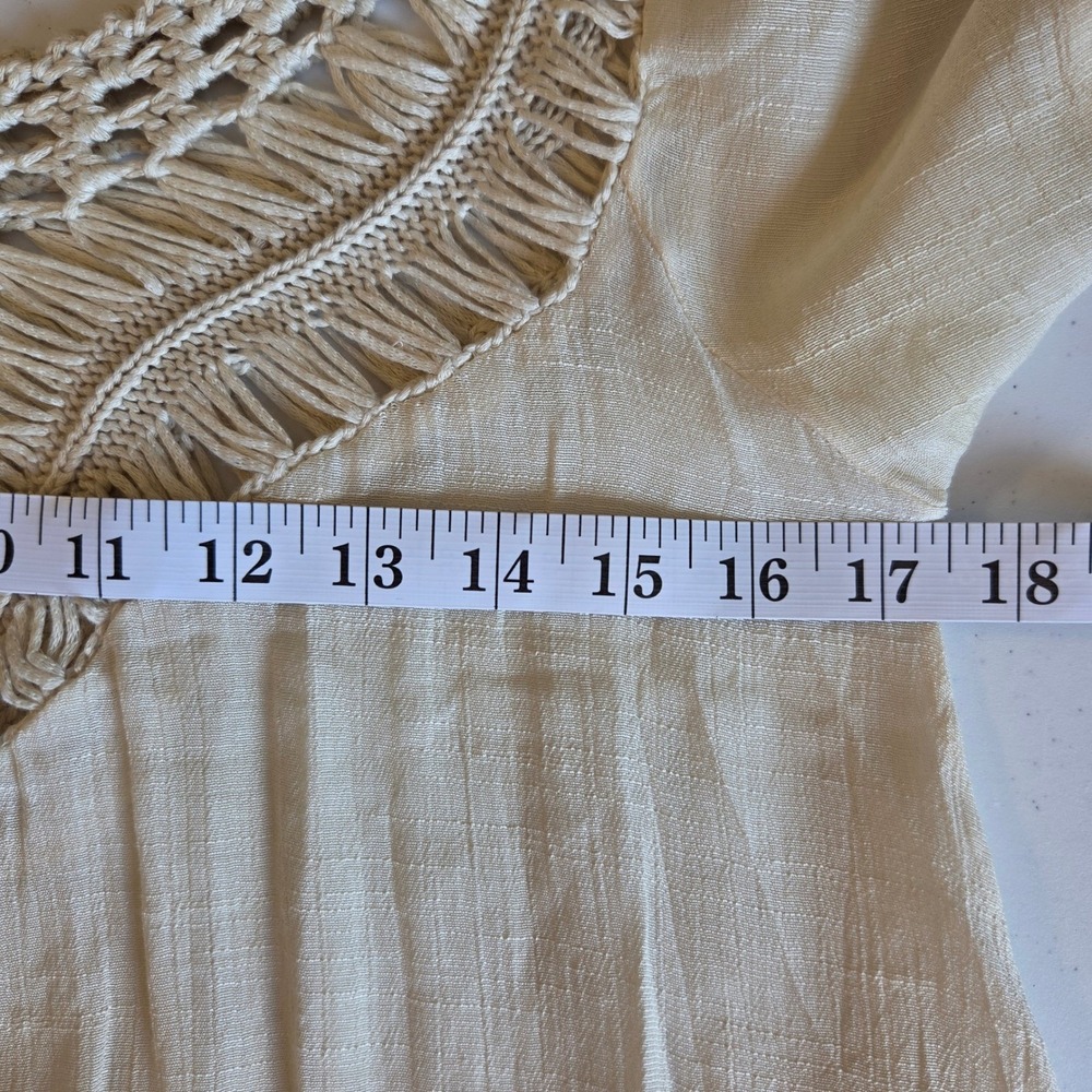 Ivory Crochet Boho Swimsuit Cover-up 3/4 Sleeve Sharkbite Hem Cream Small - Picture 4 of 9